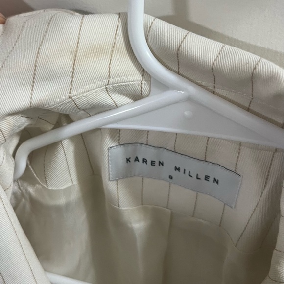 Vintage Karen Millen tailored pint striped off white fitted jacket Women’s sz 4 - Picture 9 of 9